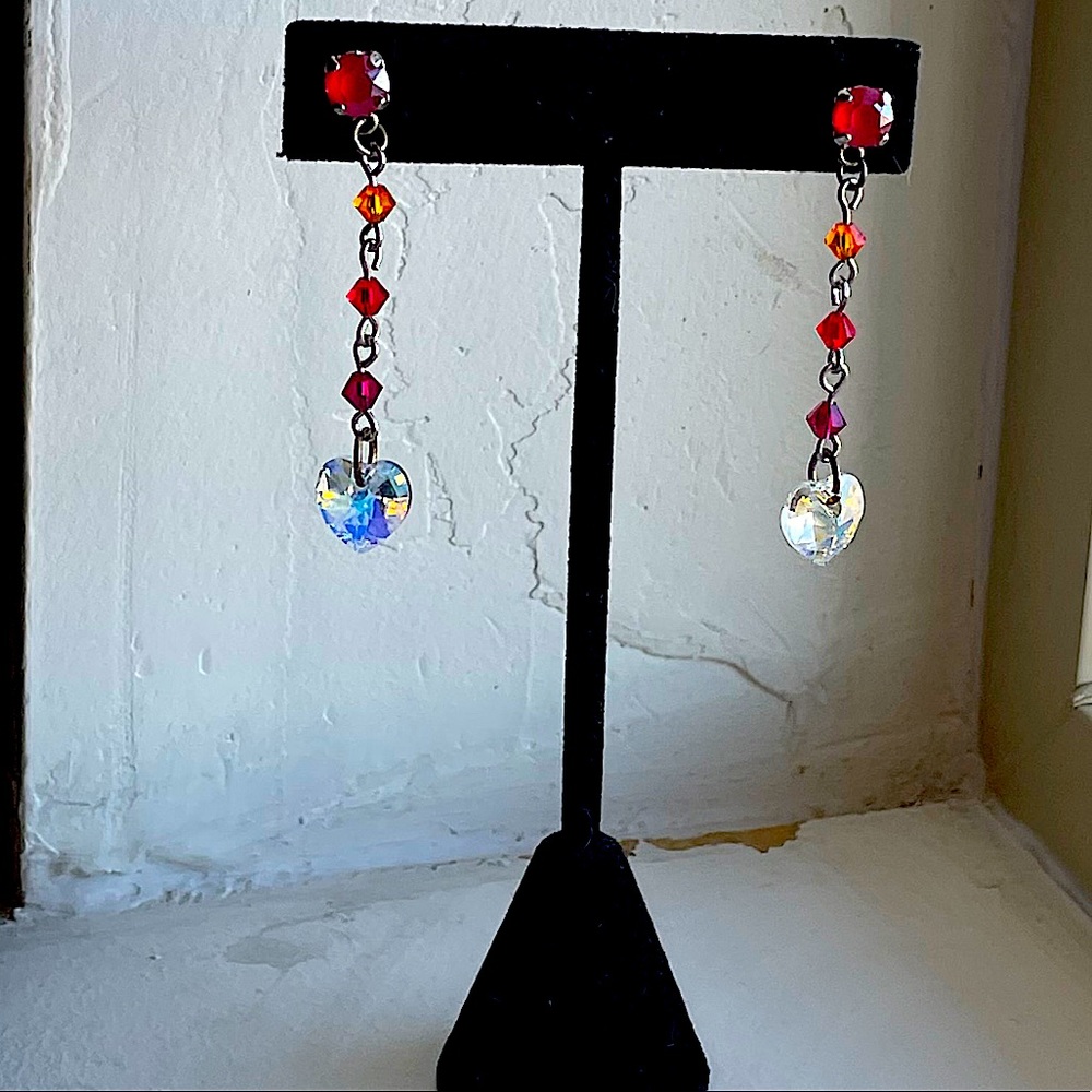 Earring posts with Swarovski crystal dangling part